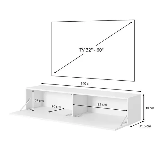 Meuble TV - SELSEY - VELDIO - 140 cm - beige/gris - façade fraisée