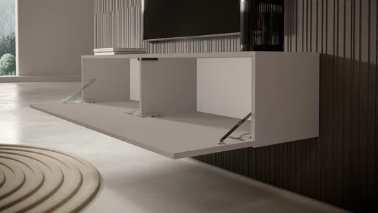 Meuble TV - SELSEY - VELDIO - 140 cm - beige/gris - façade fraisée