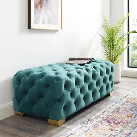 Sensible Tufted Button Bench in Green