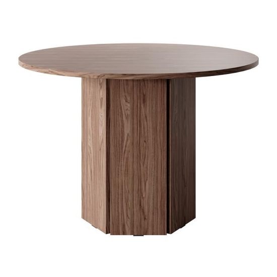 Table ronde - SELSEY - HEXA - 110 cm - Noyer Wisconsin - Scandinave - Moderne - 4 places