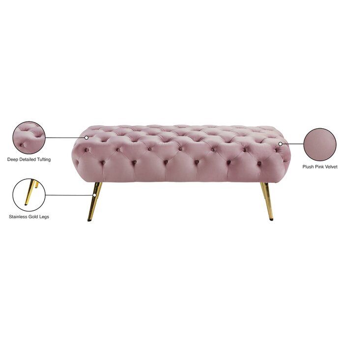 Bowdoin Upholstered Bench in Pink Velvet
