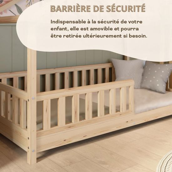 Lit cabane enfant 90x190 cm - Bois - Sommier à lattes inclus - Style Enfant